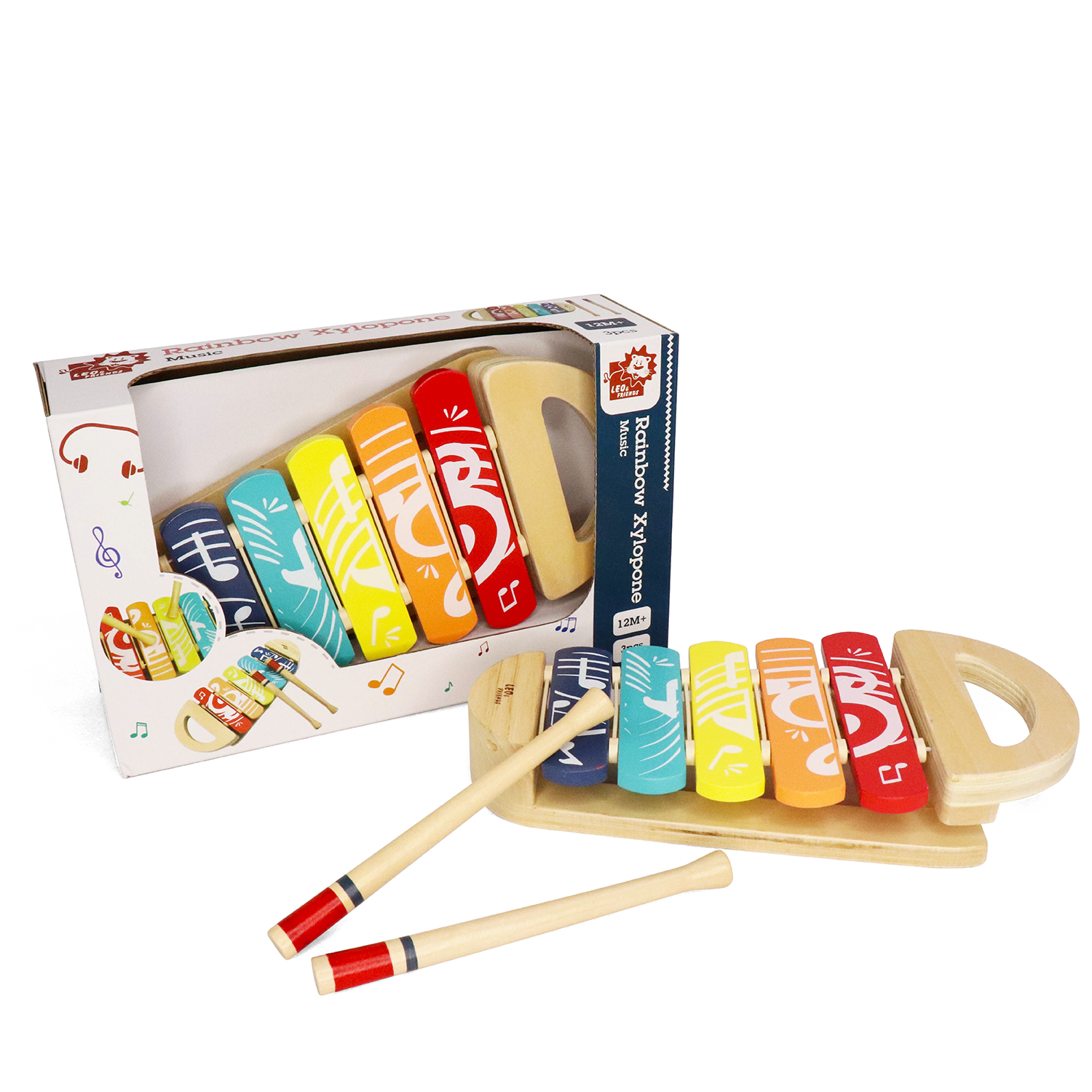 Wooden Rainbow Xylophone for Toddlers 12-Months+ |Rainbow-Colored Xylophone with Non-Slip Sticks and Non-Toxic Wood, Perfect Musical Toy for Boys and Girls