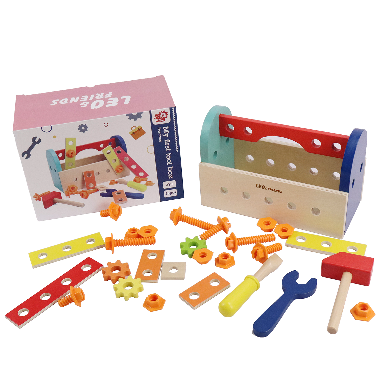 L&F ‘My First Tool Box’ Kit of 28 Wooden Pieces, Made for 3-Year-Olds and Older | Non-Toxic Wooden Educational Tool Box Game, Perfect for Toddlers, Preschoolers, Birthdays, and Holidays