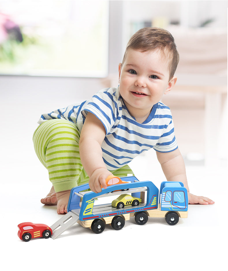 Wooden Car Carrier Set, 5-Piece Car and Carrier Truck Kid’s Set for 3-Years-of-Age or Older | Play Pretend Truck & Cars Carrier, Towing Kit, Perfect Educational Present or Preschool Toy