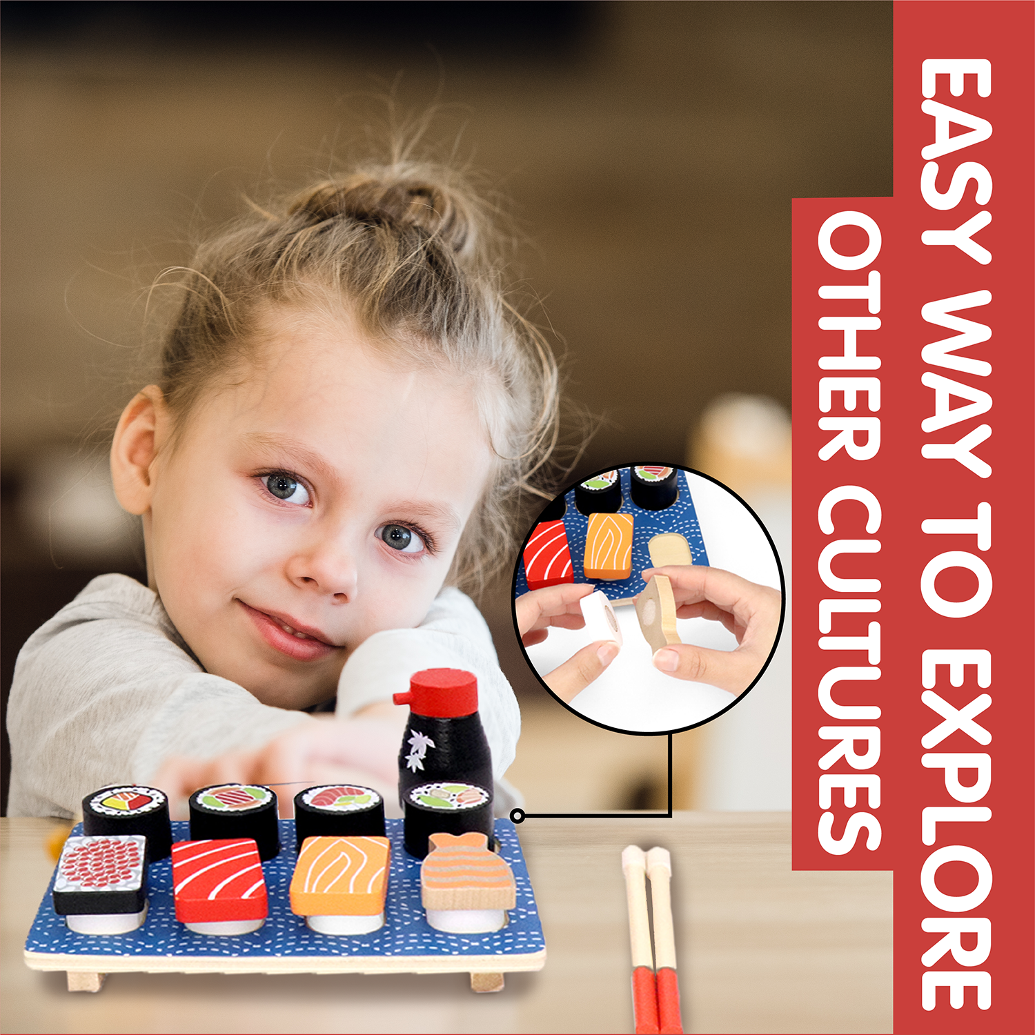 Leo & Friends Wooden Sushi Set - 3 Years+ | 14-Piece Realistic Sushi Playing Kit | Perfect Present for Birthdays, Holidays & More