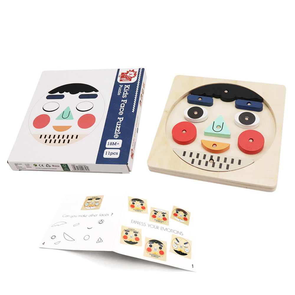 Leo & Friends Funny Faces Educational Wooden Puzzle for Toddlers | 10-Piece Safe Puzzle with Wooden Board, Makes Funny Faces, Creative Play for Kids for Holidays or Birthdays