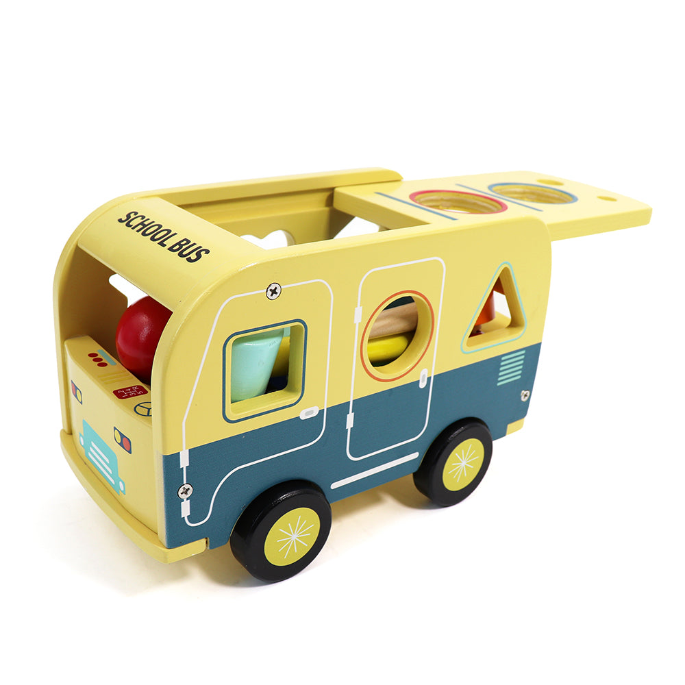 Leo & Friends School Bus Pound and Tap Bus Bench, Wooden Toy Bus with Slide Out Xylophone | Durable Musical Pounding Toy | 8 Colorful Blocks, 1 Hammer, and 1 Rainbow Xylophone Included | Perfect Educational Gift for Toddlers