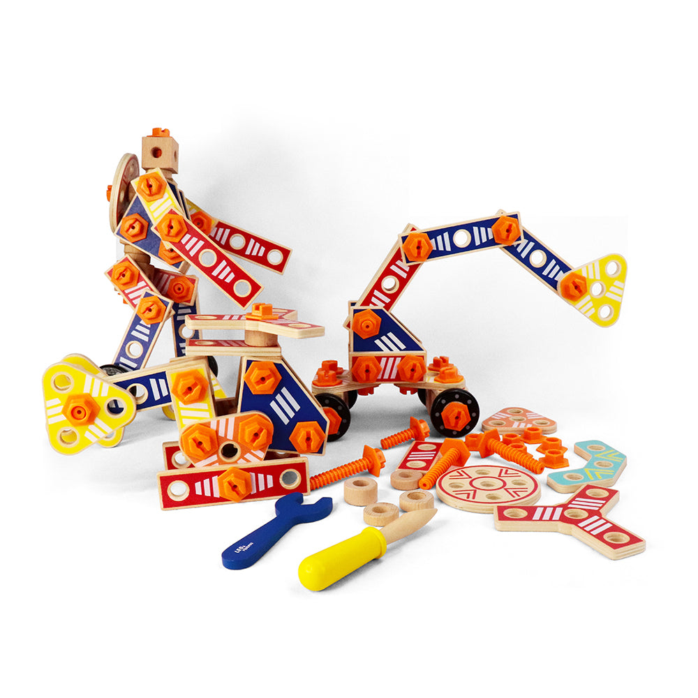 Leo & Friends Builder Set, 72-Piece Toddler Play Kit for Boys and Girls | Wooden Builder Construction Set, Perfect Birthday or Holiday Present | Safe, Non Toxic Sustainable Wood and Water-Based Paint Used