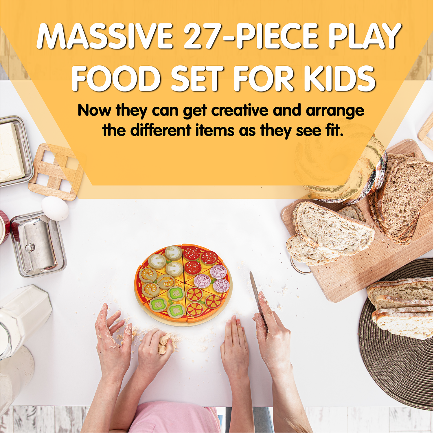 Leo & Friends 27-Piece Kid’s Pizza Toy Set | Play Pretend Pizza Toy Slices, Toppings, Pizza Cutter for Toddlers | Perfect Kid’s Cooking Toy Kit for Birthdays, Holidays