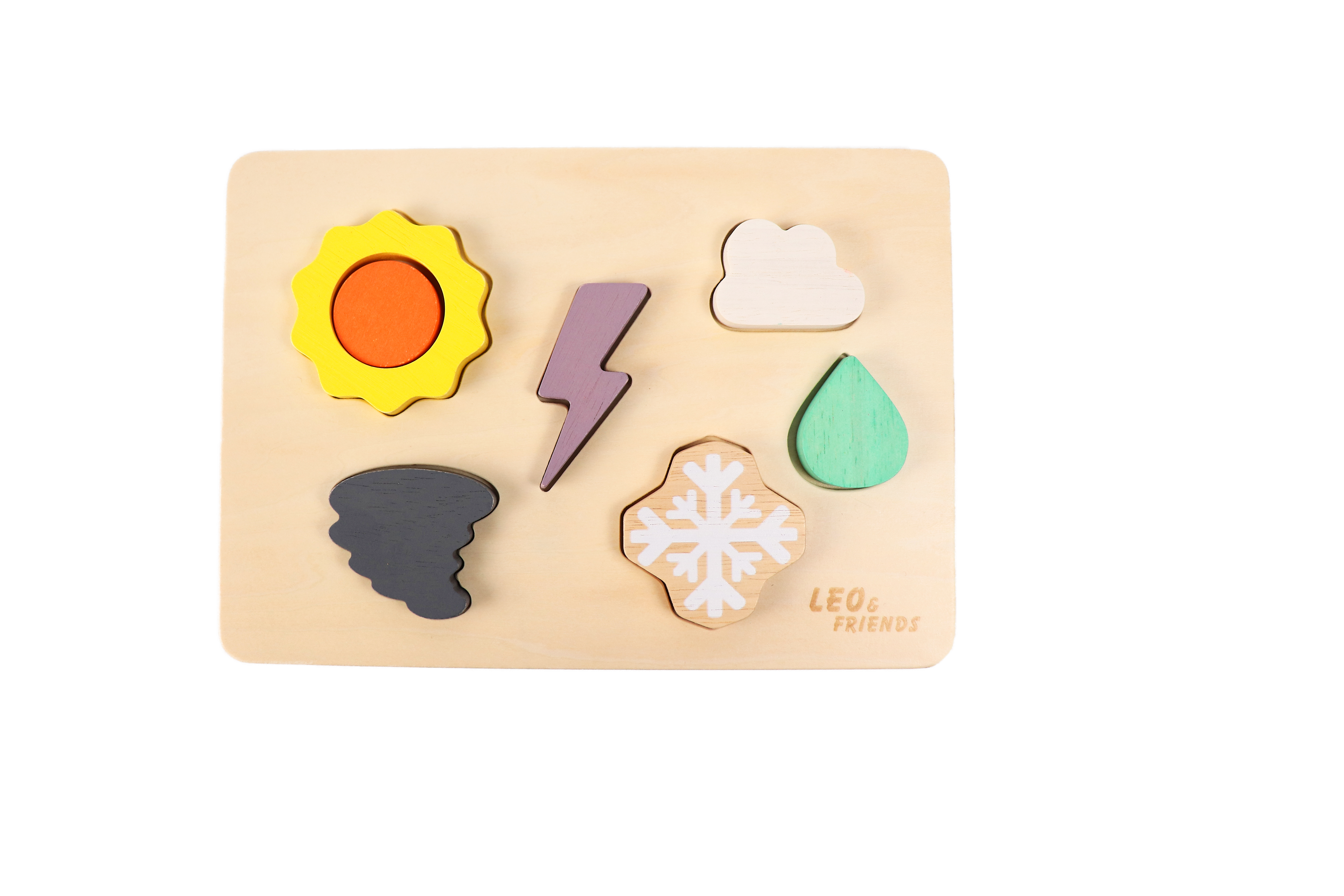 L&F Weather Shape Puzzle Kit with 6 Weather Wooden Pieces and 1 Board | Developmental Toy Set for 2, 3, 4, 5, and 6-Year-Olds, Toddlers, Preschoolers, and Kids | Made with Non-Toxic Wood