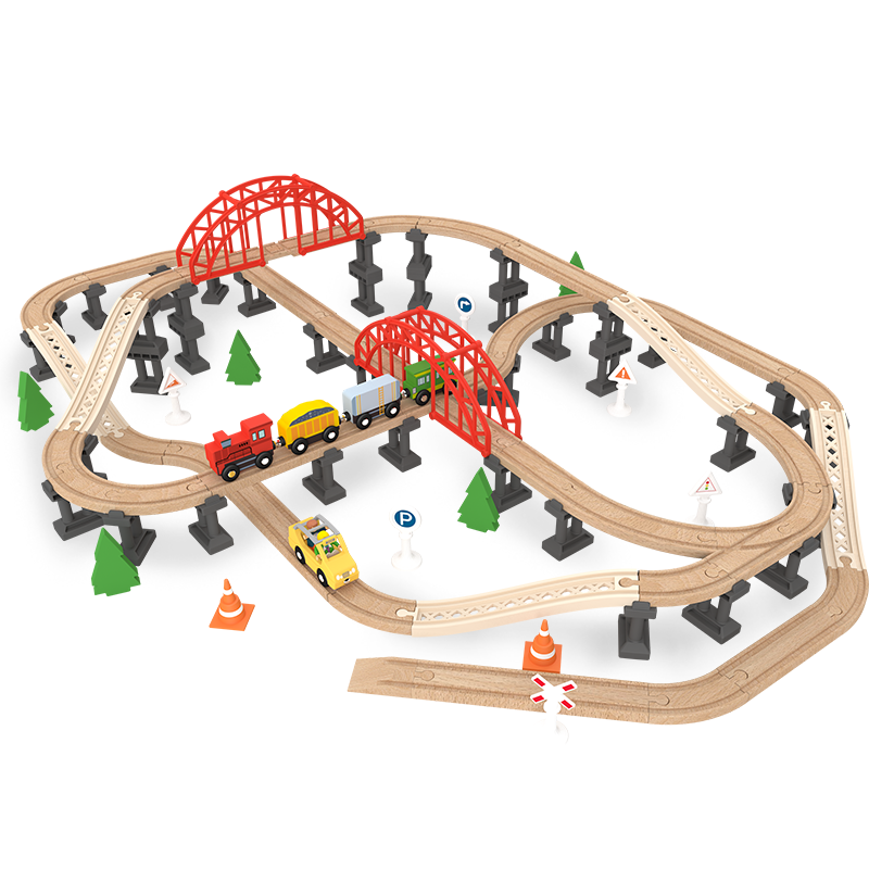 Leo & Friends Railway Bridge Set, Wooden Toy Bridge Set for Toy Cars