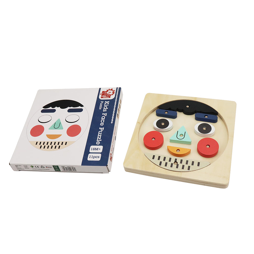 Leo & Friends Funny Faces Educational Wooden Puzzle for Toddlers | 10-Piece Safe Puzzle with Wooden Board, Makes Funny Faces, Creative Play for Kids for Holidays or Birthdays