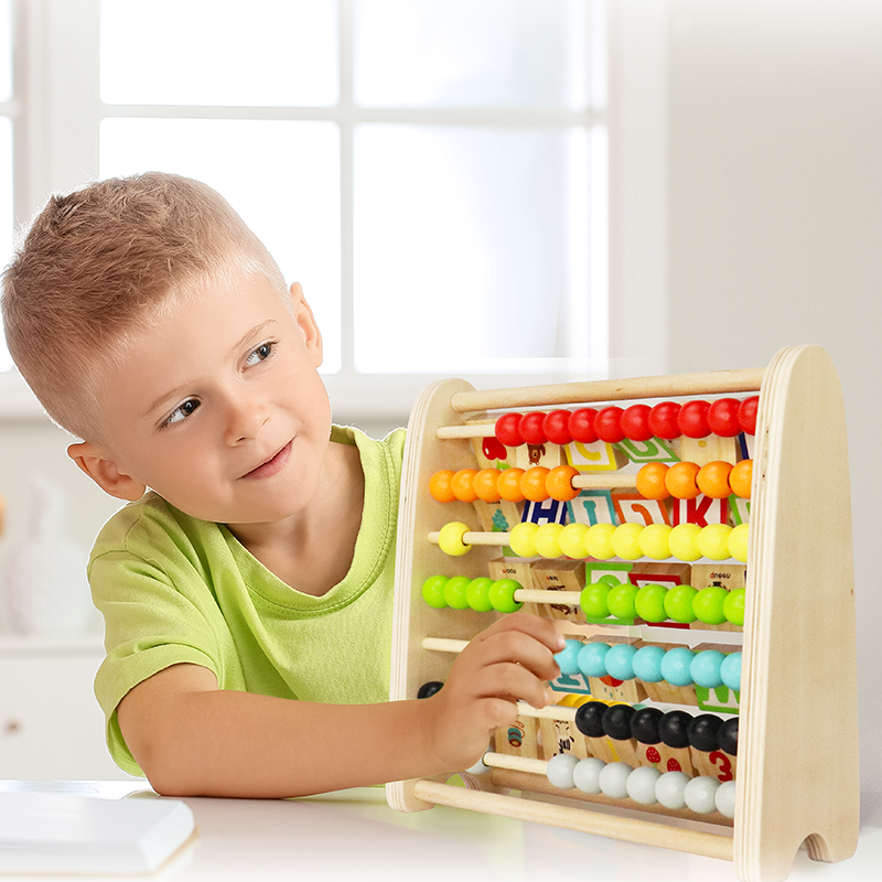 Leo and Friends Double-Sided Alphabet Abacus (9 pcs), Alphabet toy, alphabet blocks, color recognition, letter recognition, sorting toy, montessori toy, Toys for Toddlers And Kids Ages 2, 3, 4, 5