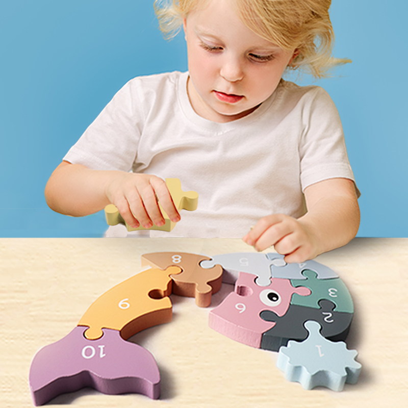 Leo & Friends Whale Puzzle, Solid Wood Colorful Number Whale-Shaped Puzzle