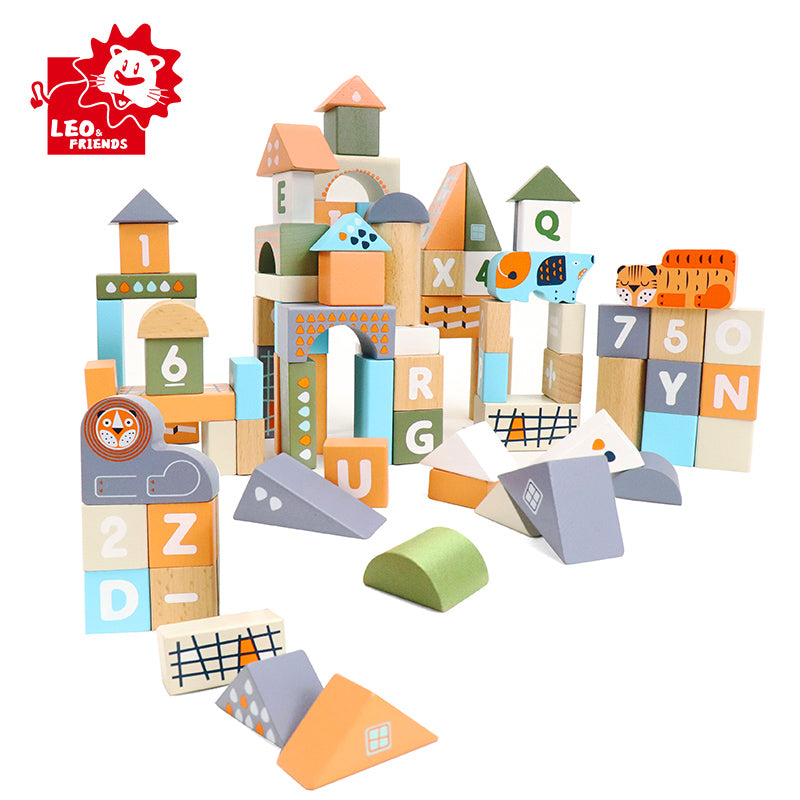 Leo & Friends Count & Spell Blocks Set for Toddlers/101 Pieces | ABC Blocks, Math Blocks, and Counting Blocks, Educational Toy Set for Kids Ages 1 Through 5 | Perfect Assorted Size and Shapes Block Kit for Holidays, Birthdays, & More