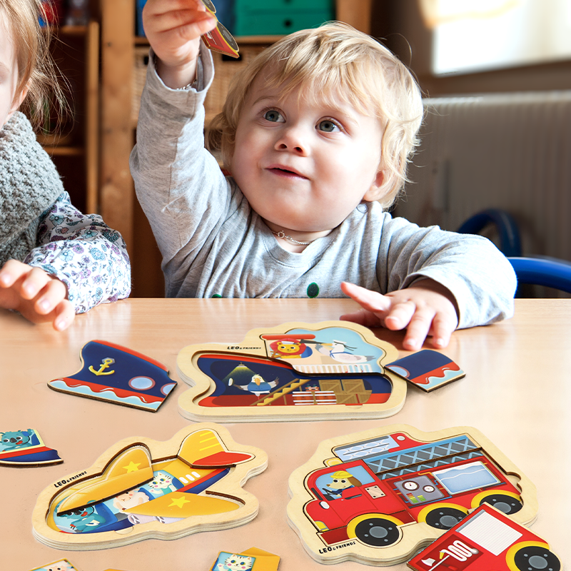Wooden Vehicle Puzzle Set for Toddlers 1-3, Puzzles for Kid, Baby Puzzles, Montessori Toys for 1 2 3+ Year Old Girl Boy, Airplane puzzle, Ship puzzle, Fire Engine Puzzle, Puzzles for Kids Age 2-4, STEM Educational Learning Toy Birthday Gifts