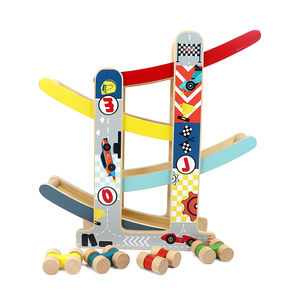 Leo & Friends Wooden Ramp Racer Track with 4 Race Cars Included | Bright Colored At-Home Racer Track for Toddlers, Kids Ages 1 Through 5 | Perfect Educational Kid’s Gift for Birthdays, Holidays & More