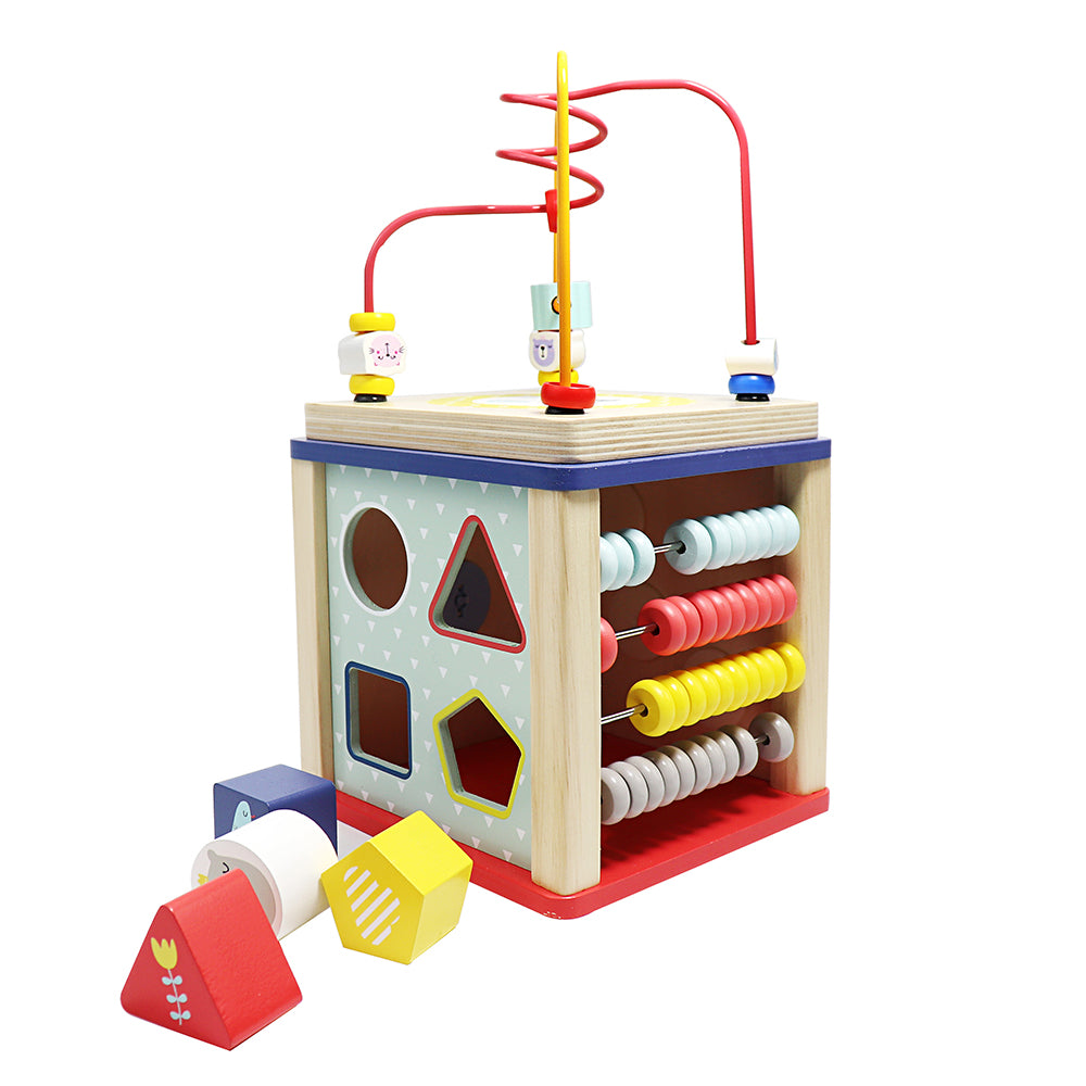 LEO & FRIENDS Wooden Activity Toy for 1, 2 Year-Old-Girls, Educational Preschool Shape Sorter and Maze Toy | Montessori Bead Maze and Versatile Kid’s Sensory Immersion Cube | Perfect Christmas or Birthday Gift