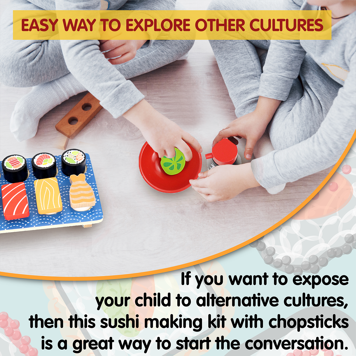 Leo & Friends Wooden Sushi Set - 3 Years+ | 14-Piece Realistic Sushi Playing Kit | Perfect Present for Birthdays, Holidays & More