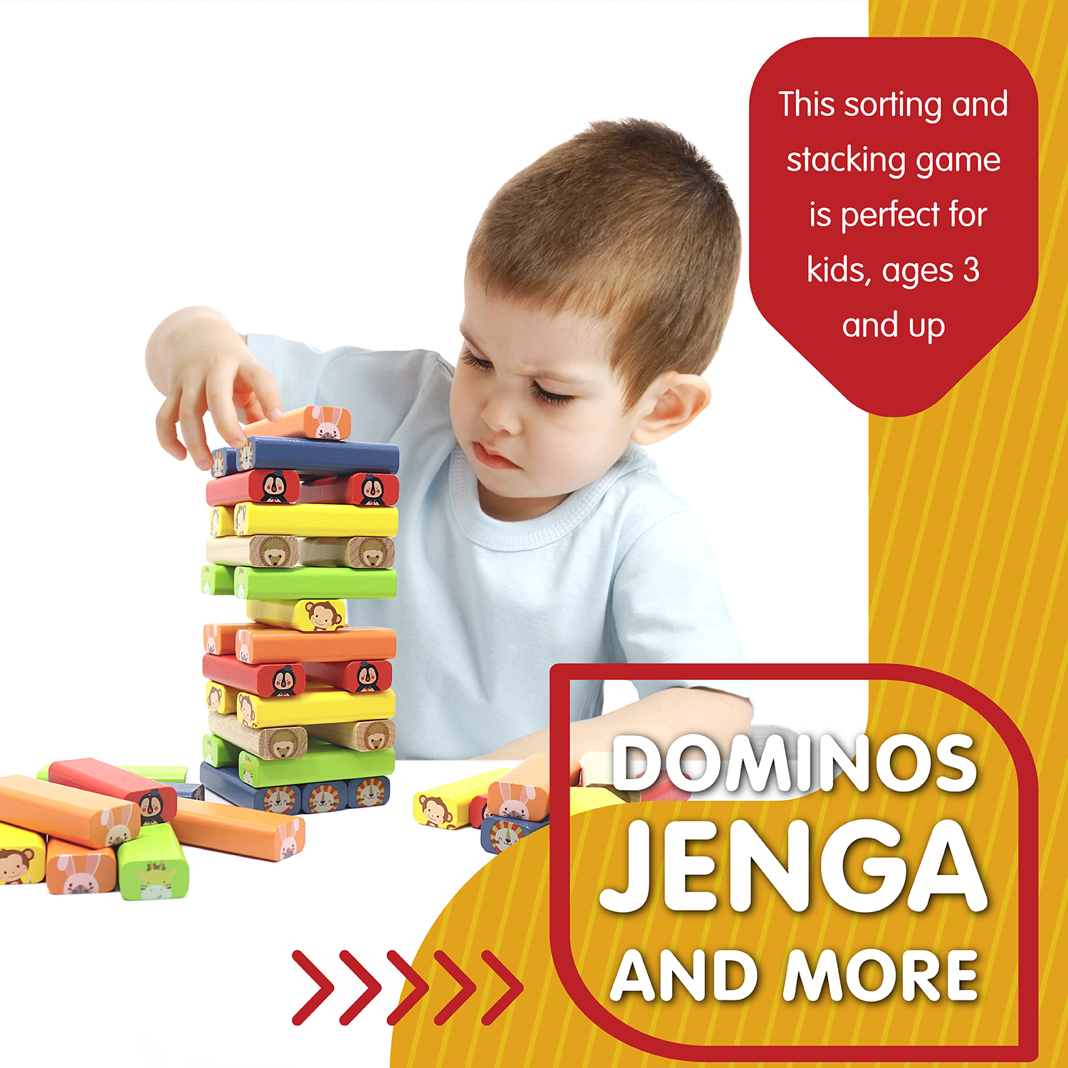 L&F Zoo Stacking Game, 77 Different Pieces Included | Perfect for Kids 3-Years+, Use with Preschoolers or Kid’s Birthday/Christmas Present | BPA-Free, Made with Non-Toxic Wood and Water-Based Paint