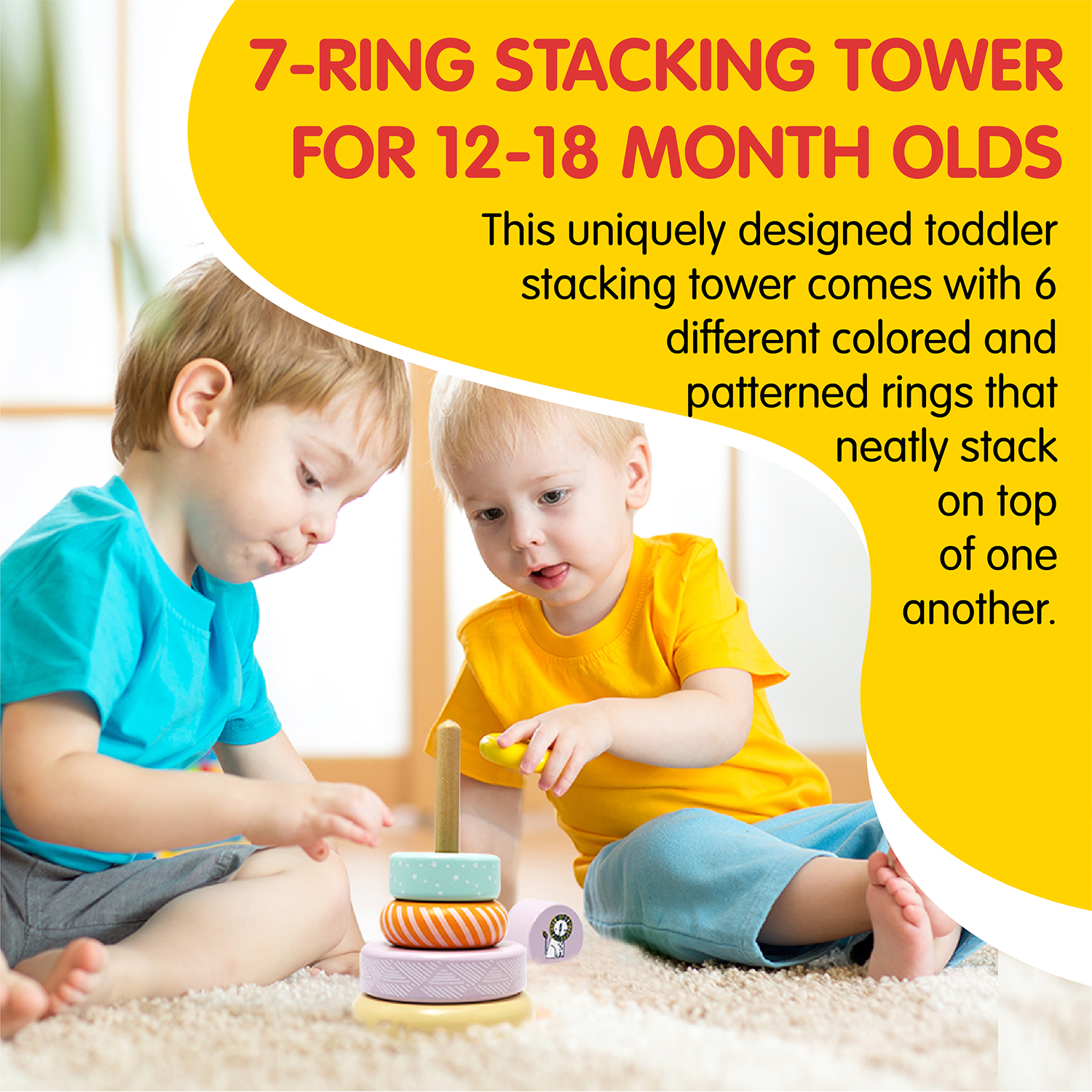 Leo & Friends Wooden Stacking Toys, 6 Wooden Rings, 1 Lion Crown On Top | Montessori-Approved Education Kid’s Ring Stacking Tower, Perfect Christmas or Birthday Present
