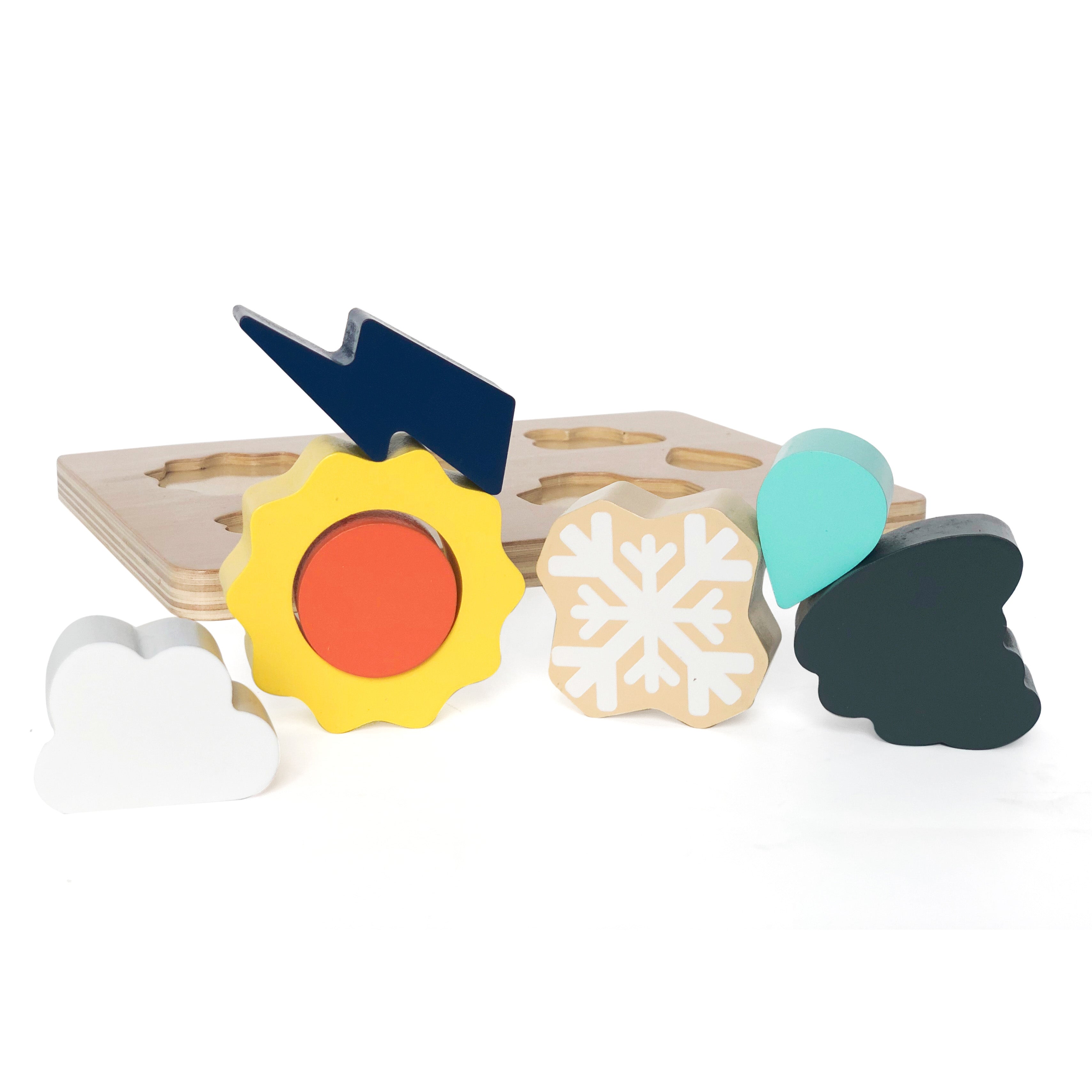 L&F Weather Shape Puzzle Kit with 6 Weather Wooden Pieces and 1 Board | Developmental Toy Set for 2, 3, 4, 5, and 6-Year-Olds, Toddlers, Preschoolers, and Kids | Made with Non-Toxic Wood