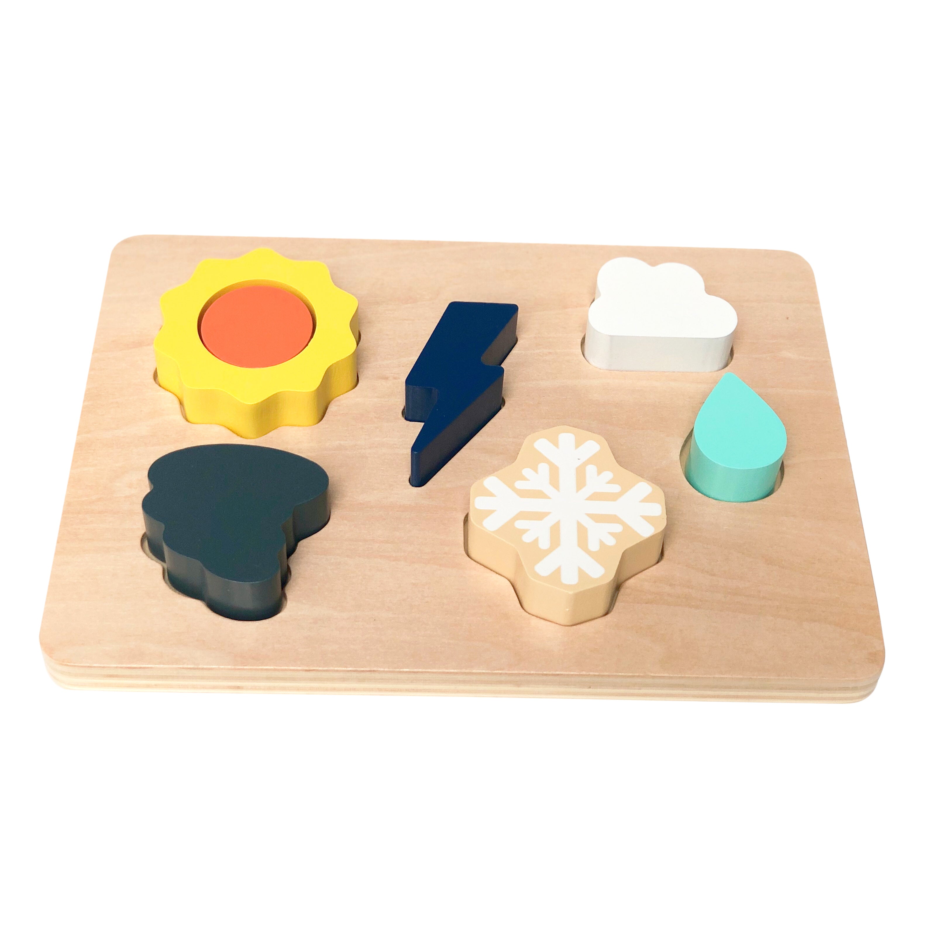 L&F Weather Shape Puzzle Kit with 6 Weather Wooden Pieces and 1 Board | Developmental Toy Set for 2, 3, 4, 5, and 6-Year-Olds, Toddlers, Preschoolers, and Kids | Made with Non-Toxic Wood