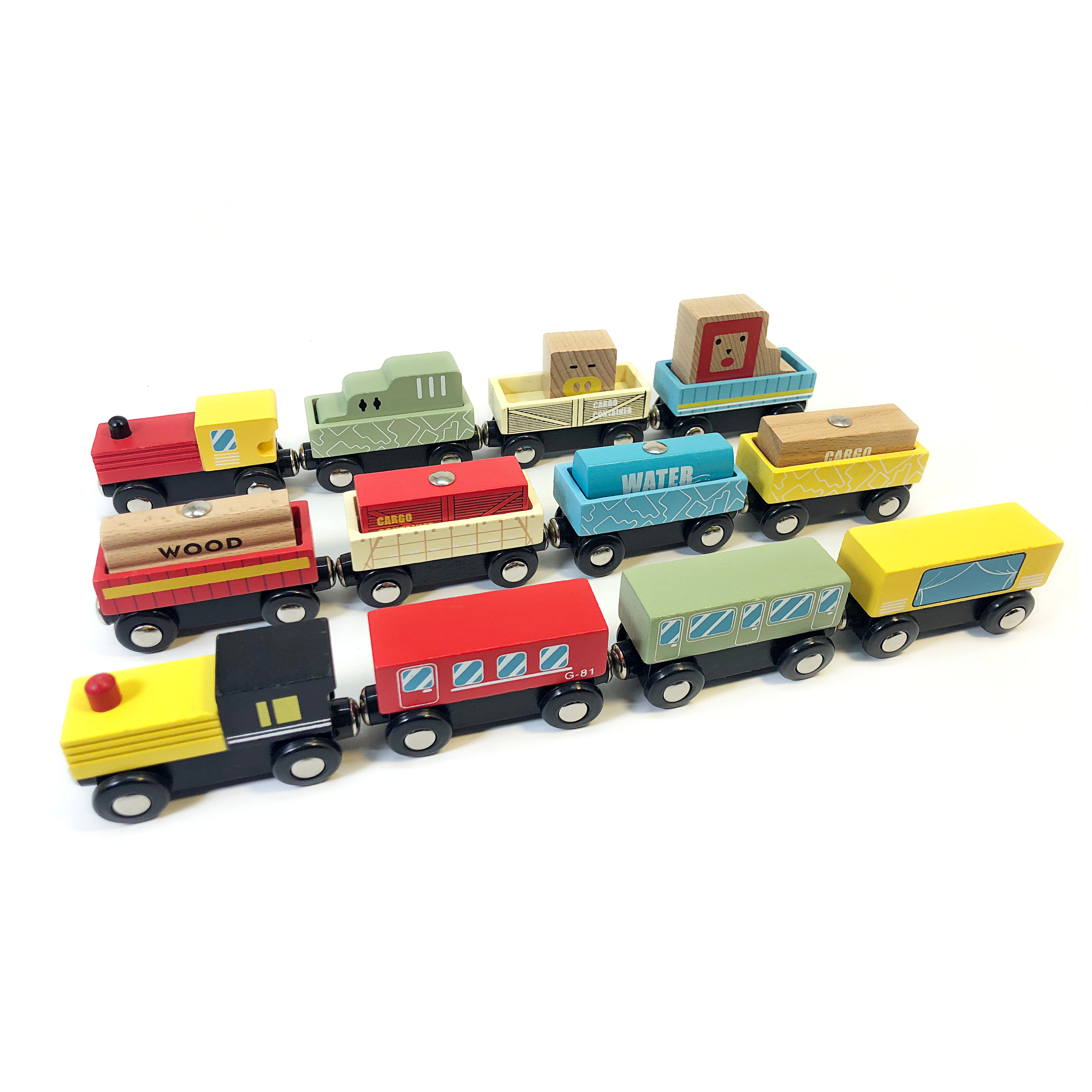 12-Piece Wooden Train Set for Kids, Ages 2, 3, 4, 5, and 6, Perfect for Preschoolers or Kid’s Birthday/Christmas Present | Includes Train Cars, Wagons, Freight Trucks, Magnet Connectors, Made with Non-Toxic Wood