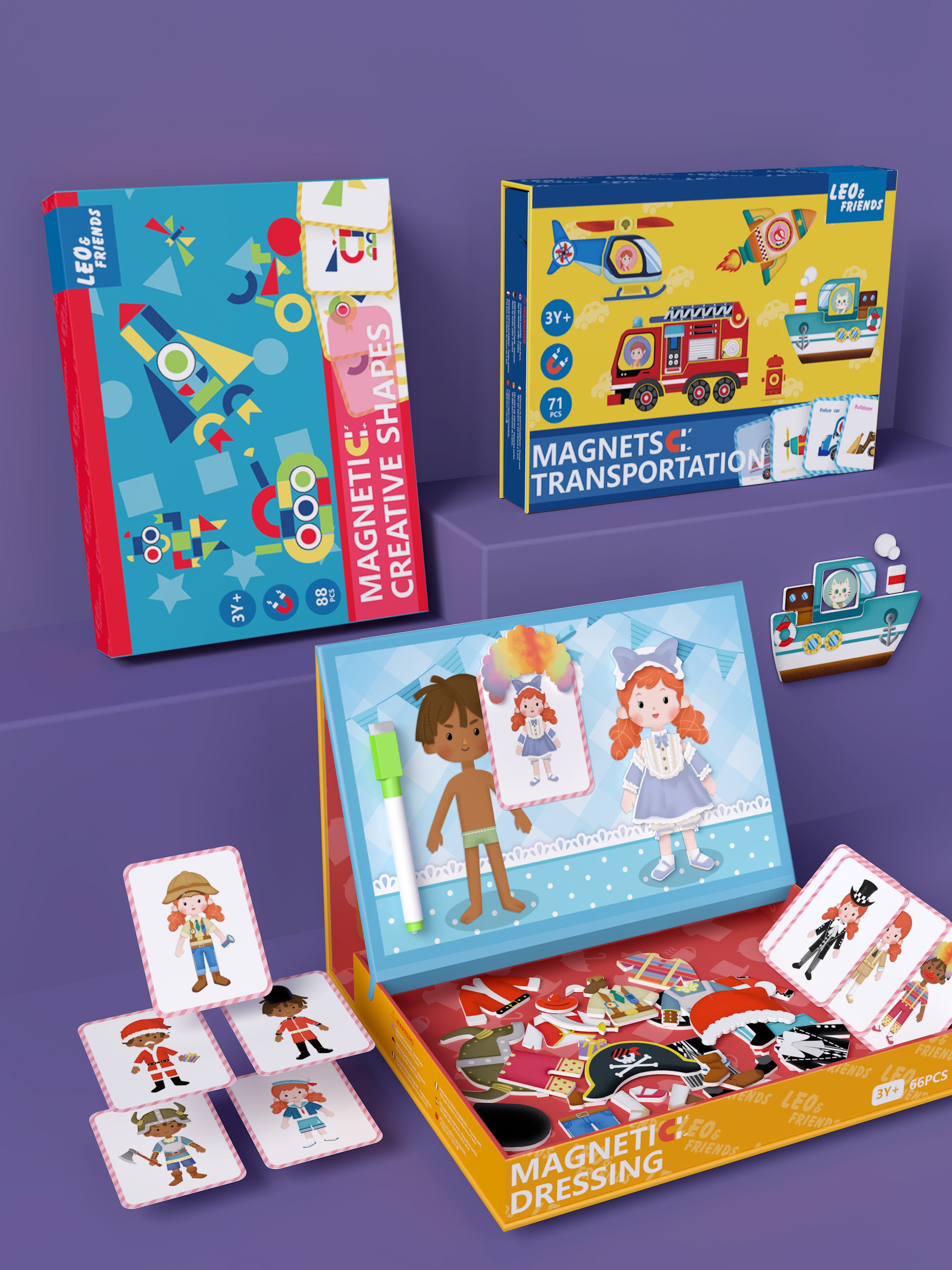 Leo & Friends Magnetic Creative Shapes Playset, 88-Pieces, Made for Kids 3-Years-Old+ | Educational Play-Pretend Shape and Color Puzzle Kit, Perfect Birthday or Holiday Present