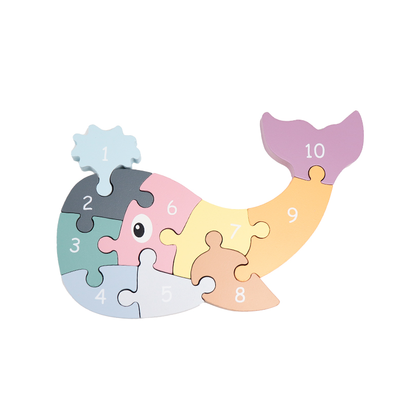 Leo & Friends Whale Puzzle, Solid Wood Colorful Number Whale-Shaped Puzzle