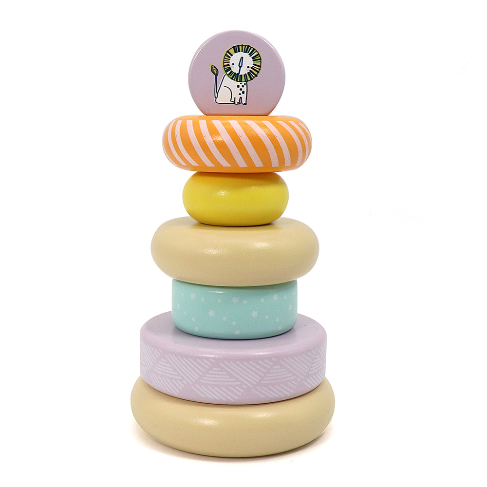 Leo & Friends Wooden Stacking Toys, 6 Wooden Rings, 1 Lion Crown On Top | Montessori-Approved Education Kid’s Ring Stacking Tower, Perfect Christmas or Birthday Present
