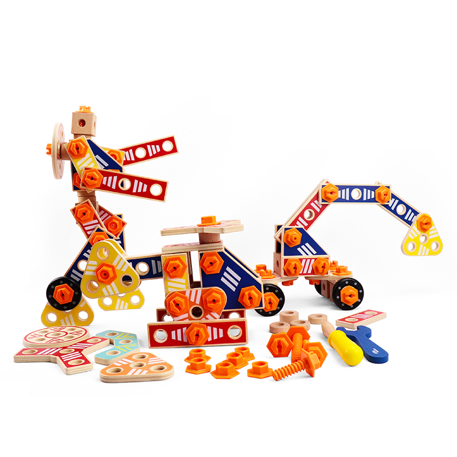 Leo & Friends Builder Set, 72-Piece Toddler Play Kit for Boys and Girls | Wooden Builder Construction Set, Perfect Birthday or Holiday Present | Safe, Non Toxic Sustainable Wood and Water-Based Paint Used