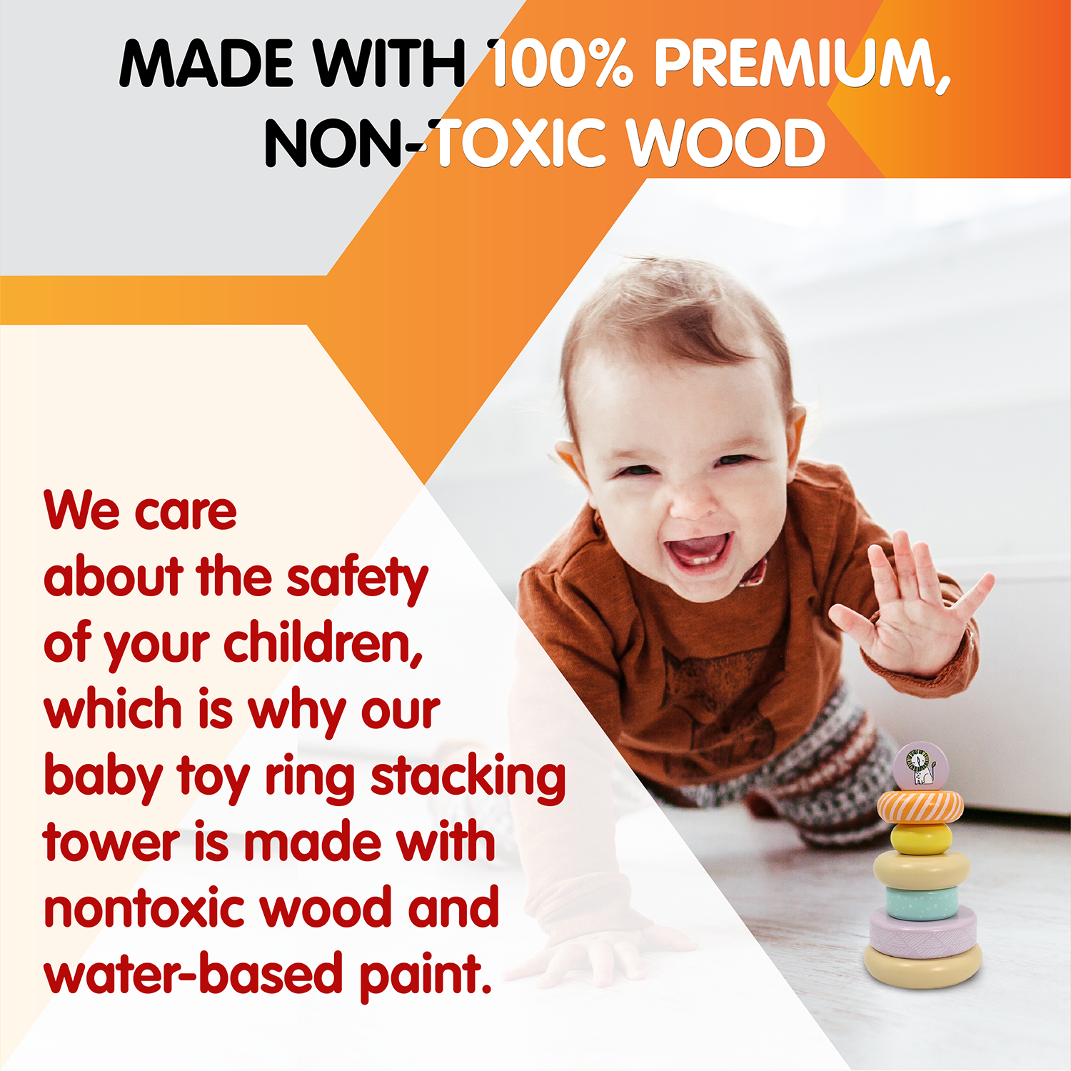 Leo & Friends Wooden Stacking Toys, 6 Wooden Rings, 1 Lion Crown On Top | Montessori-Approved Education Kid’s Ring Stacking Tower, Perfect Christmas or Birthday Present