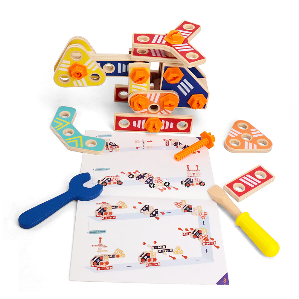 Leo & Friends Builder Set, 72-Piece Toddler Play Kit for Boys and Girls | Wooden Builder Construction Set, Perfect Birthday or Holiday Present | Safe, Non Toxic Sustainable Wood and Water-Based Paint Used