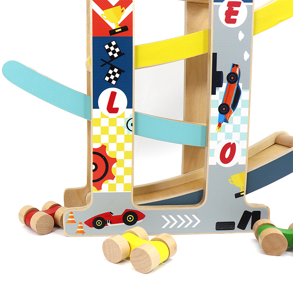 Leo & Friends Wooden Ramp Racer Track with 4 Race Cars Included | Bright Colored At-Home Racer Track for Toddlers, Kids Ages 1 Through 5 | Perfect Educational Kid’s Gift for Birthdays, Holidays & More