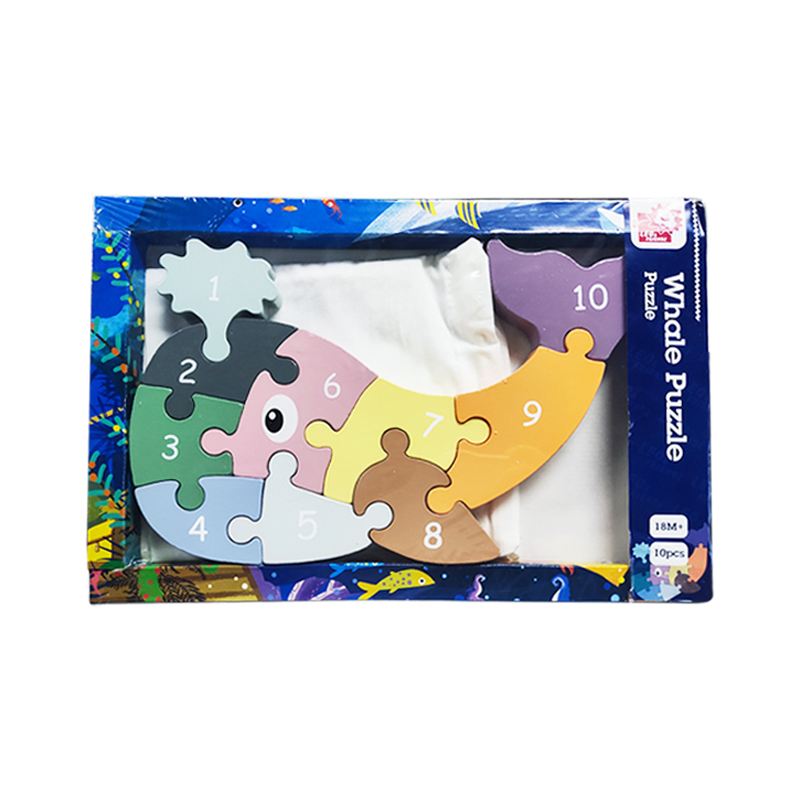 Leo & Friends Whale Puzzle, Solid Wood Colorful Number Whale-Shaped Puzzle