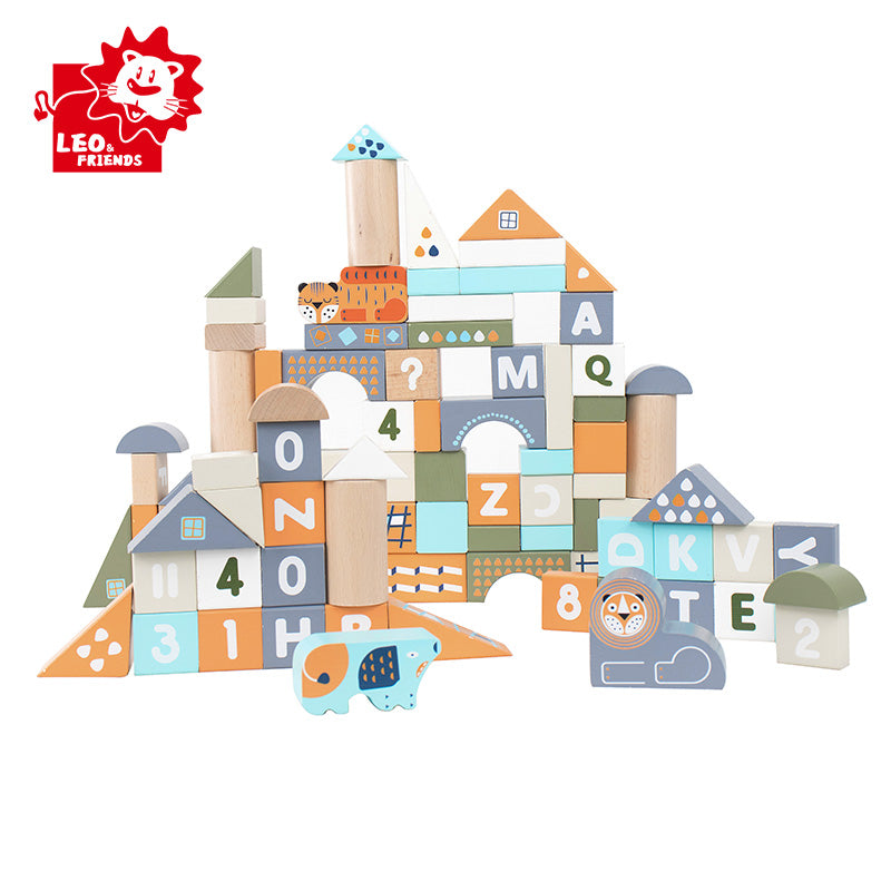 Leo & Friends Count & Spell Blocks Set for Toddlers/101 Pieces | ABC Blocks, Math Blocks, and Counting Blocks, Educational Toy Set for Kids Ages 1 Through 5 | Perfect Assorted Size and Shapes Block Kit for Holidays, Birthdays, & More