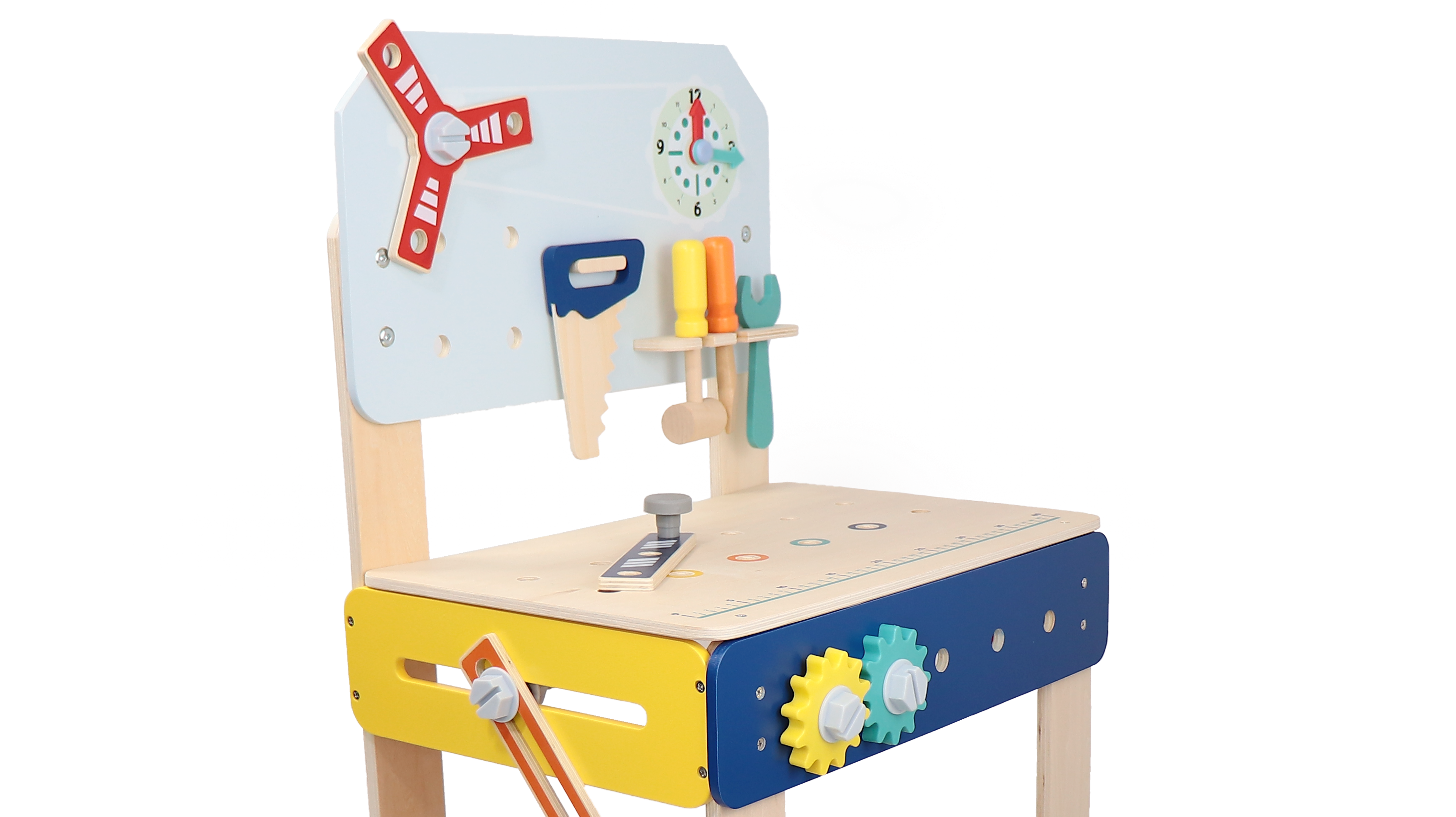 Leo & Friends Master Workbench, Adjustable Wooden Tool Bench with Play Tools