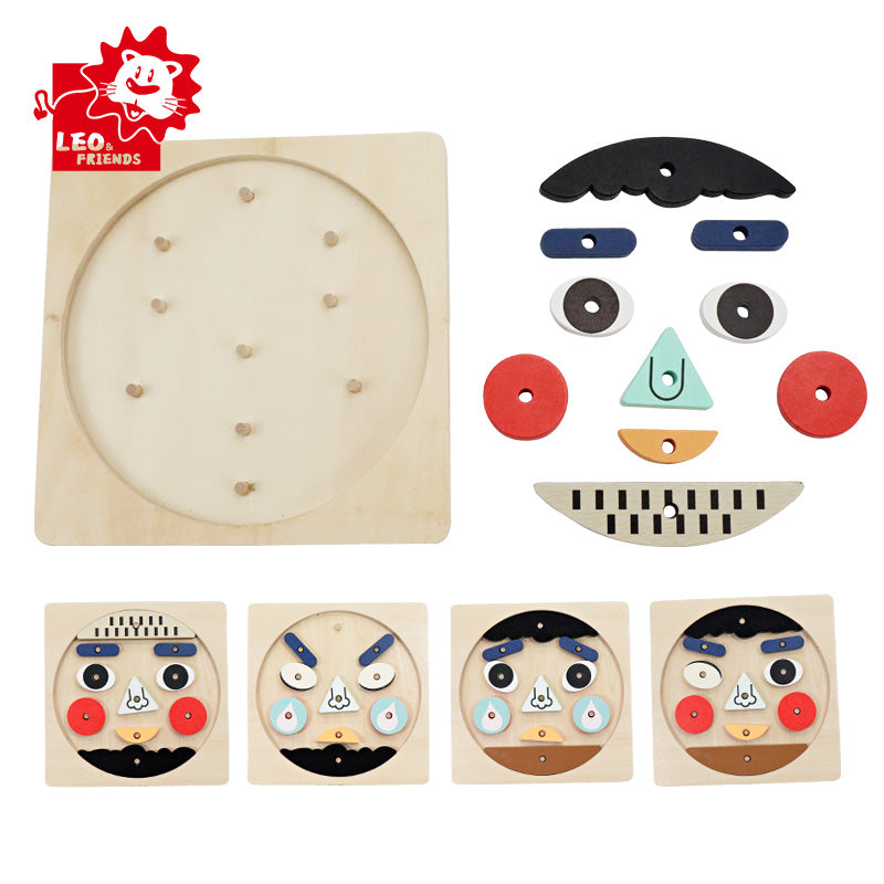 Leo & Friends Funny Faces Educational Wooden Puzzle for Toddlers | 10-Piece Safe Puzzle with Wooden Board, Makes Funny Faces, Creative Play for Kids for Holidays or Birthdays