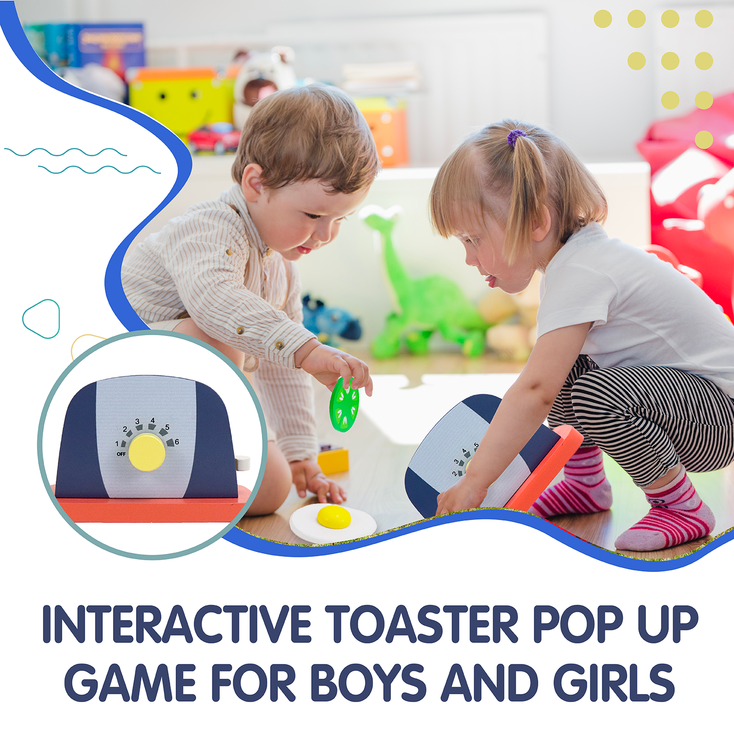 Leo & Friends Wooden Pop Up Toaster Set | 7 Piece Accessory Play Kitchen Wooden Toaster Toy for Children Ages 3-6 | Interactive Early Learning Made with High Quality Wood, Chemical-Free