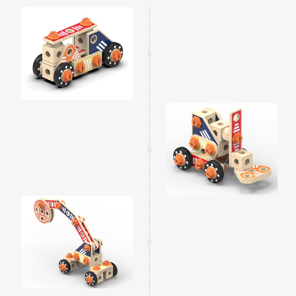 Leo & Friends Builder Set, 72-Piece Toddler Play Kit for Boys and Girls | Wooden Builder Construction Set, Perfect Birthday or Holiday Present | Safe, Non Toxic Sustainable Wood and Water-Based Paint Used