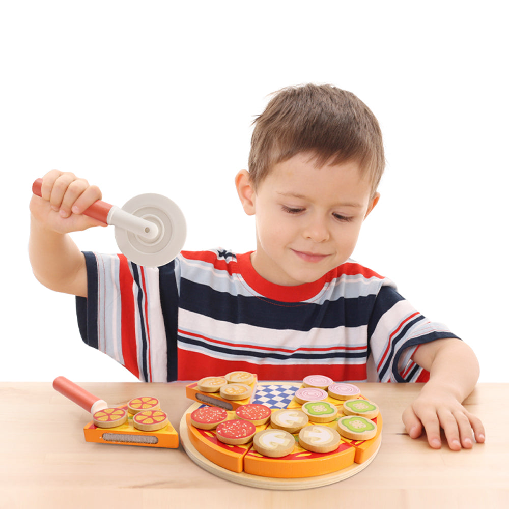 Leo & Friends 27-Piece Kid’s Pizza Toy Set | Play Pretend Pizza Toy Slices, Toppings, Pizza Cutter for Toddlers | Perfect Kid’s Cooking Toy Kit for Birthdays, Holidays