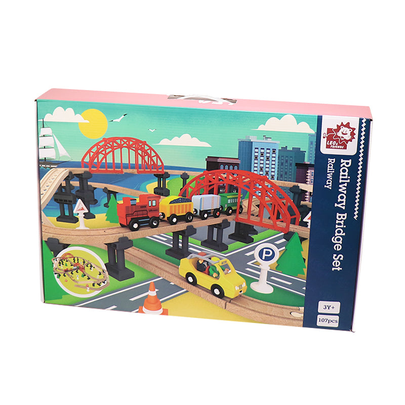 Leo & Friends Railway Bridge Set, Wooden Toy Bridge Set for Toy Cars