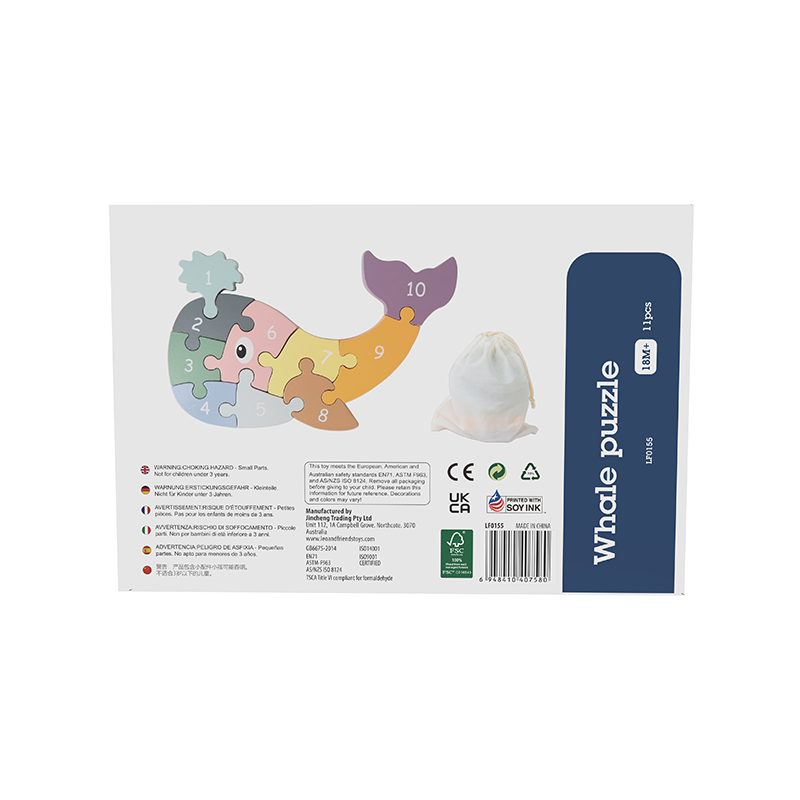 Leo & Friends Whale Puzzle, Solid Wood Colorful Number Whale-Shaped Puzzle