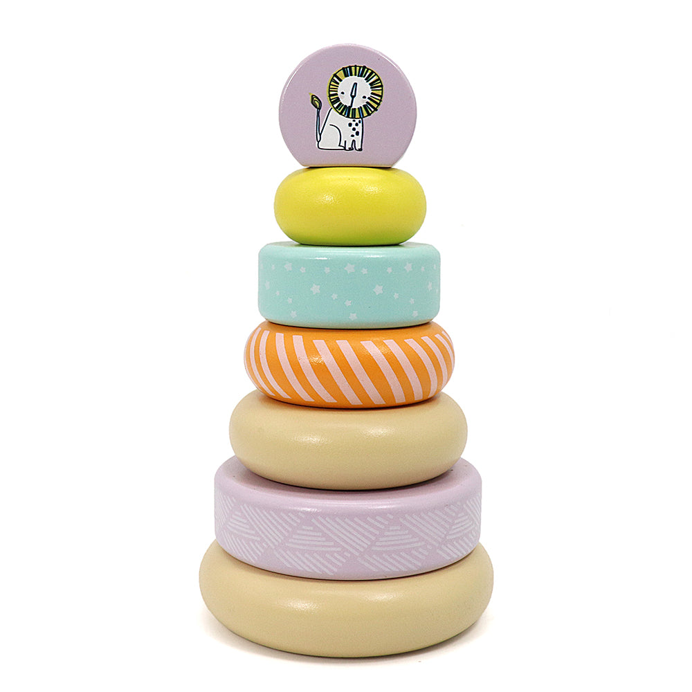 Leo & Friends Wooden Stacking Toys, 6 Wooden Rings