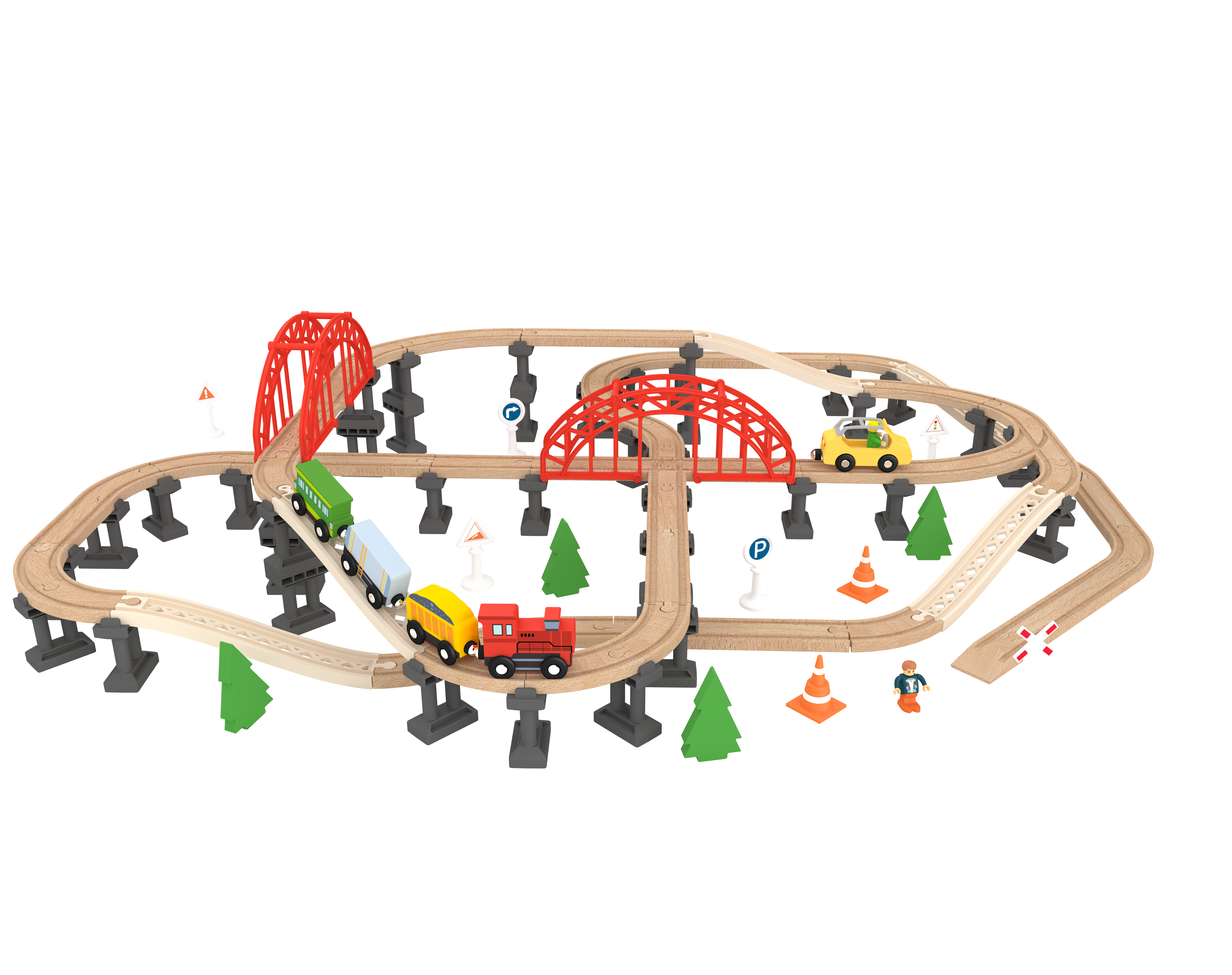 Leo & Friends Railway Bridge Set, Wooden Toy Bridge Set for Toy Cars