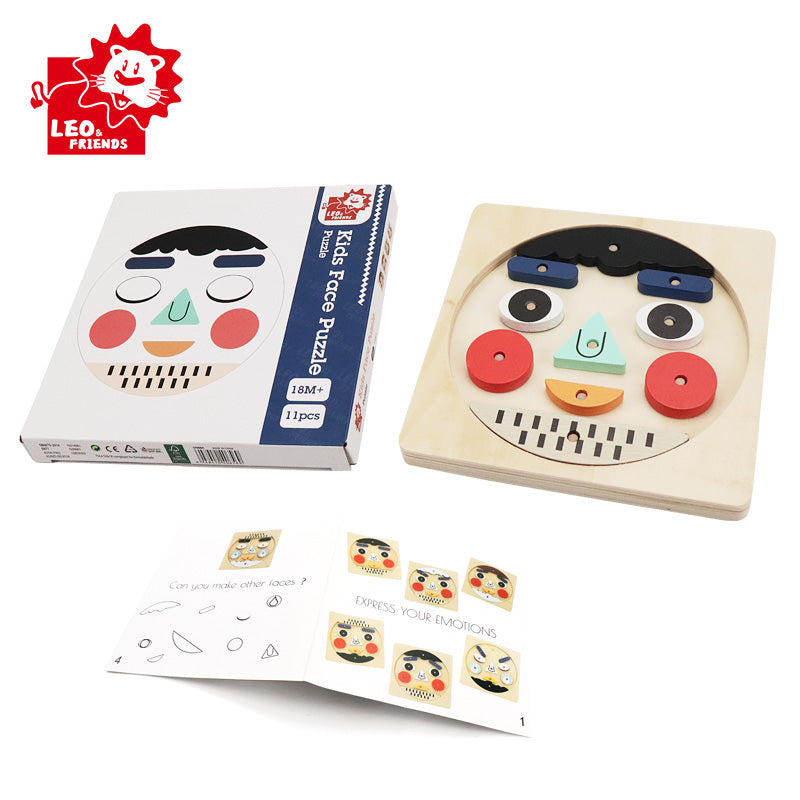 Leo & Friends Funny Faces Educational Wooden Puzzle for Toddlers | 10-Piece Safe Puzzle with Wooden Board, Makes Funny Faces, Creative Play for Kids for Holidays or Birthdays