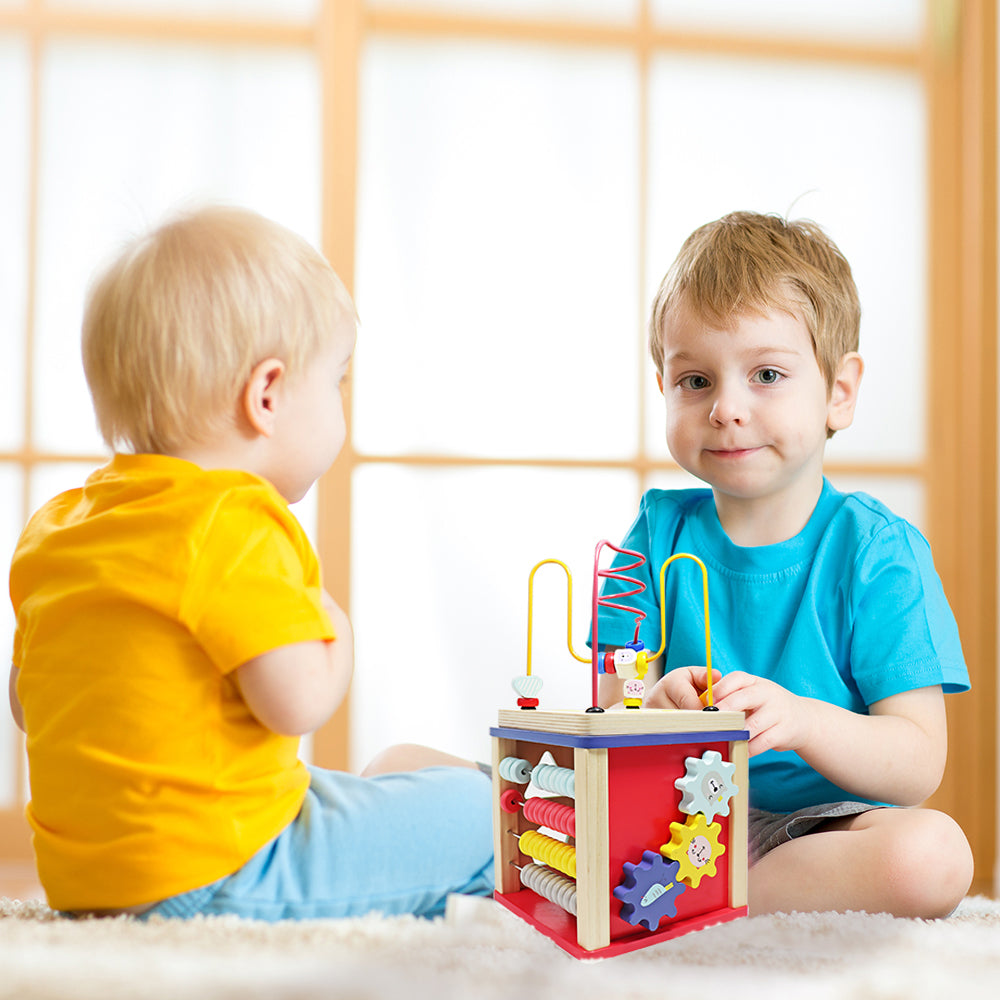 LEO & FRIENDS Wooden Activity Toy for 1, 2 Year-Old-Girls, Educational Preschool Shape Sorter and Maze Toy | Montessori Bead Maze and Versatile Kid’s Sensory Immersion Cube | Perfect Christmas or Birthday Gift