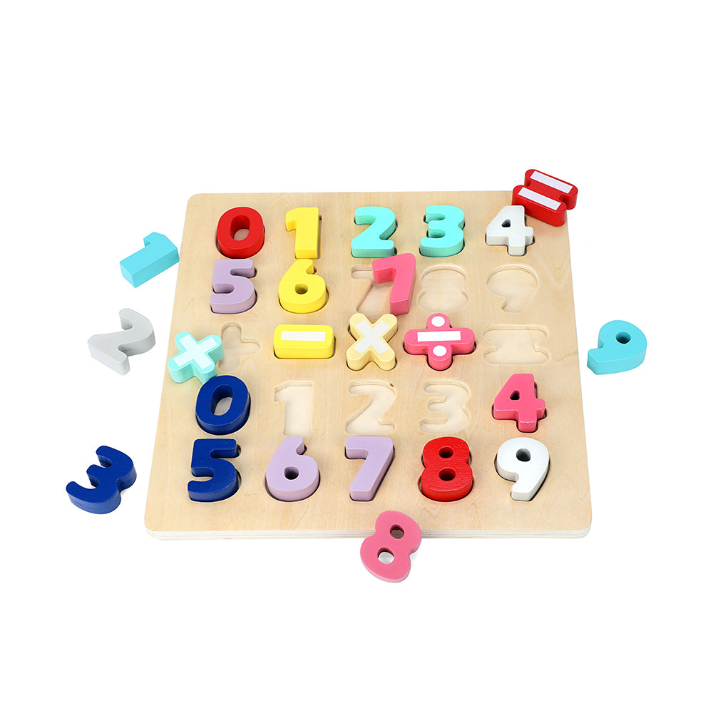 Leo & Friends Wooden Chunky Number Math Puzzle, Numbers 0-9, Addition, Subtraction, Multiplication, Division, Equal Sign Included | Fun Educational Number Game for Children 3+