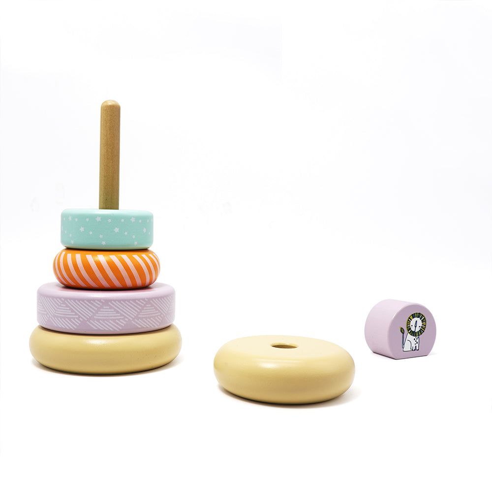 Leo & Friends Wooden Stacking Toys, 6 Wooden Rings, 1 Lion Crown On Top | Montessori-Approved Education Kid’s Ring Stacking Tower, Perfect Christmas or Birthday Present