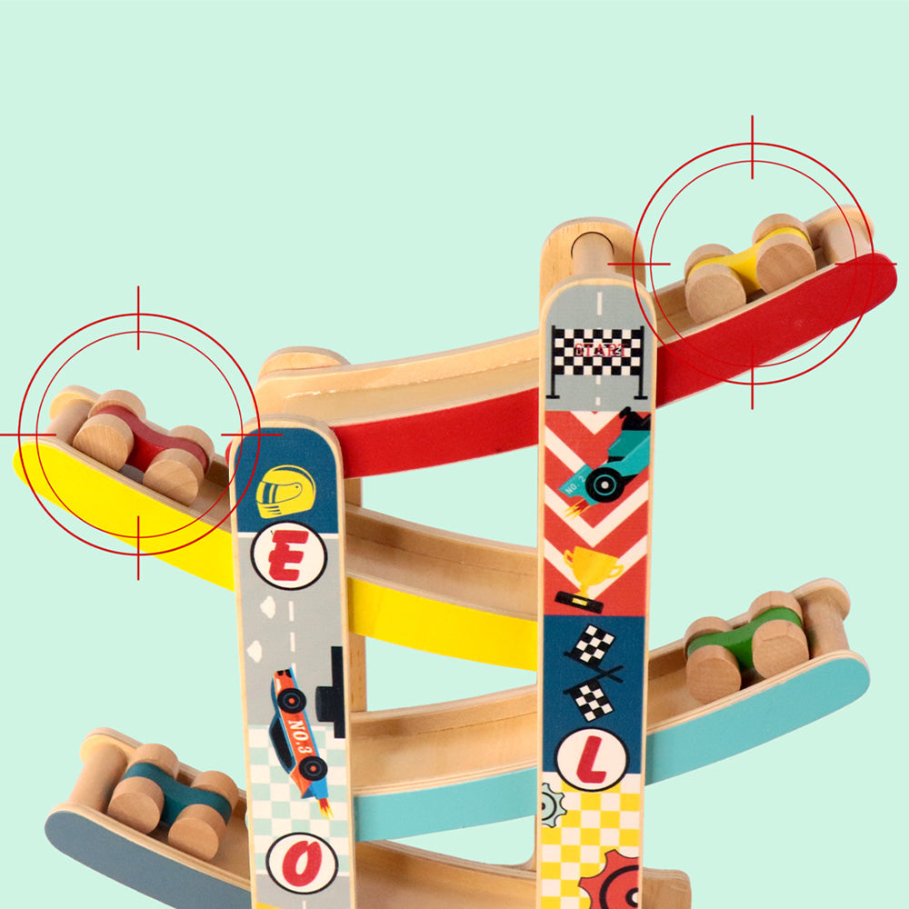 Leo & Friends Wooden Ramp Racer Track with 4 Race Cars Included | Bright Colored At-Home Racer Track for Toddlers, Kids Ages 1 Through 5 | Perfect Educational Kid’s Gift for Birthdays, Holidays & More