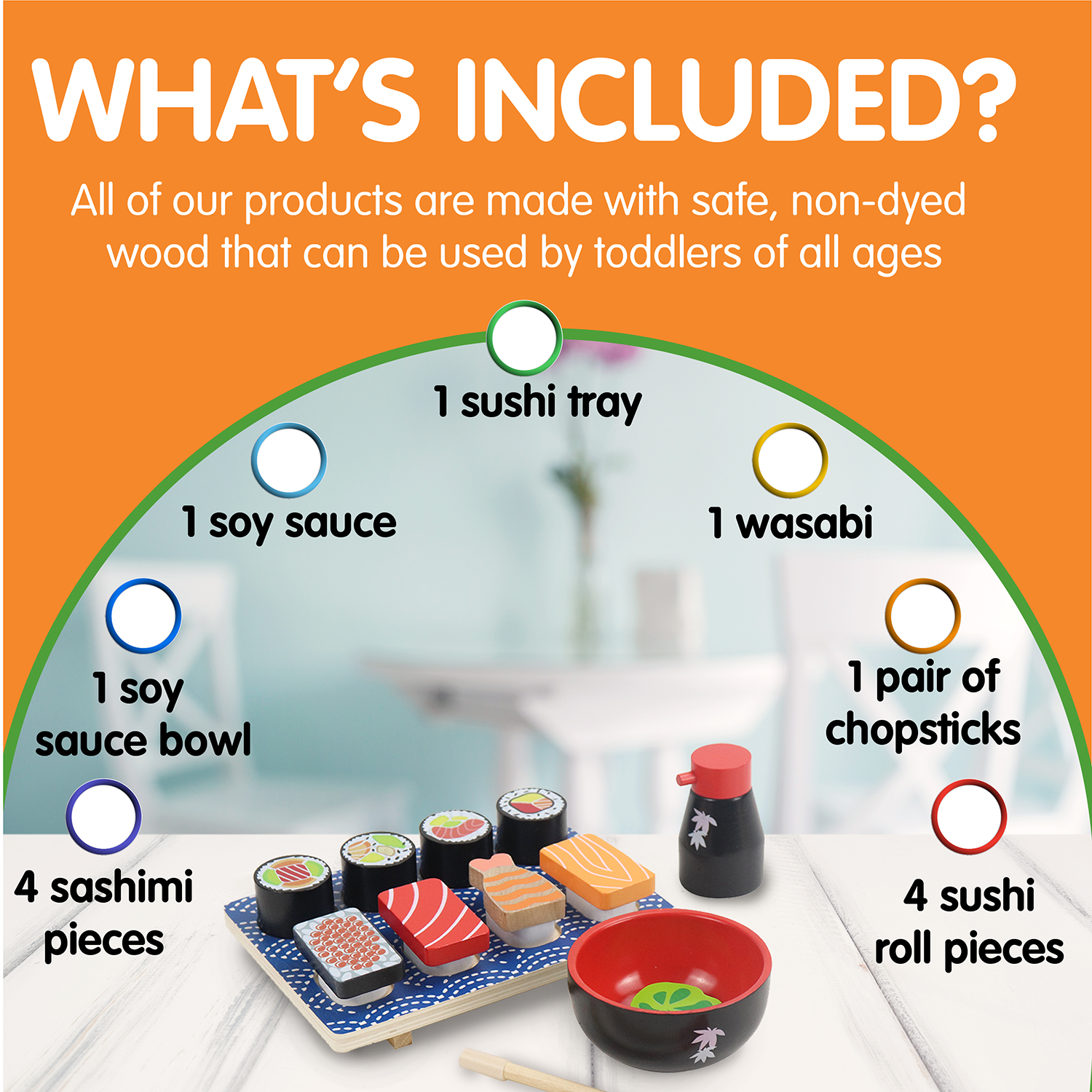 Leo & Friends Wooden Sushi Set - 3 Years+ | 14-Piece Realistic Sushi Playing Kit | Perfect Present for Birthdays, Holidays & More