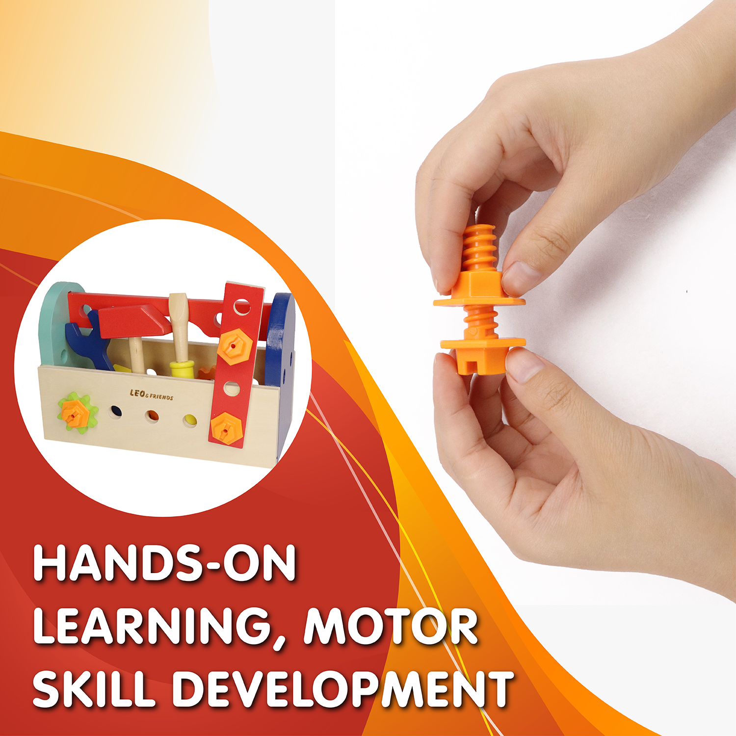 L&F ‘My First Tool Box’ Kit of 28 Wooden Pieces, Made for 3-Year-Olds and Older | Non-Toxic Wooden Educational Tool Box Game, Perfect for Toddlers, Preschoolers, Birthdays, and Holidays