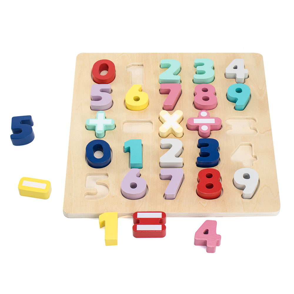 Leo & Friends Wooden Chunky Number Math Puzzle, Numbers 0-9, Addition, Subtraction, Multiplication, Division, Equal Sign Included | Fun Educational Number Game for Children 3+