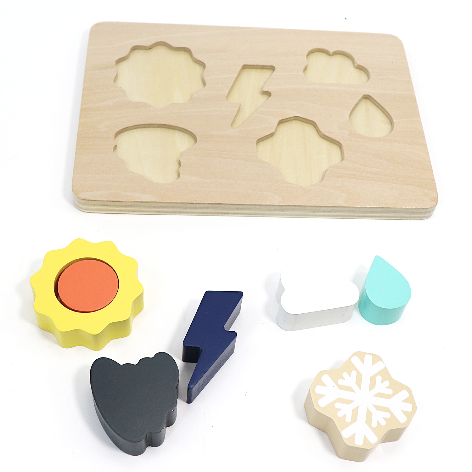 L&F Weather Shape Puzzle Kit with 6 Weather Wooden Pieces and 1 Board | Developmental Toy Set for 2, 3, 4, 5, and 6-Year-Olds, Toddlers, Preschoolers, and Kids | Made with Non-Toxic Wood
